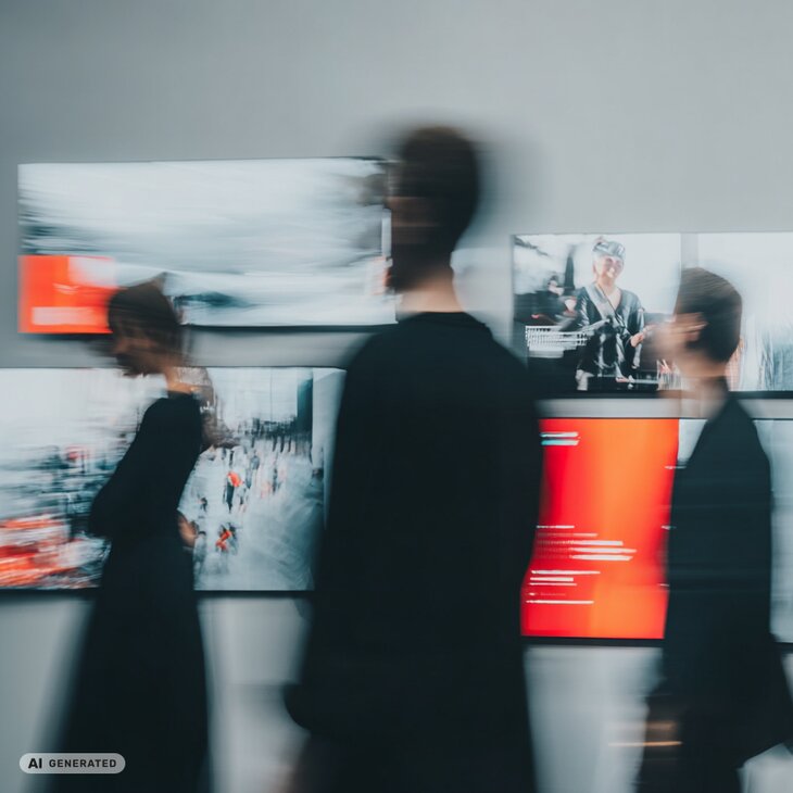 Agenturteam vor Bildschirmen (KI)