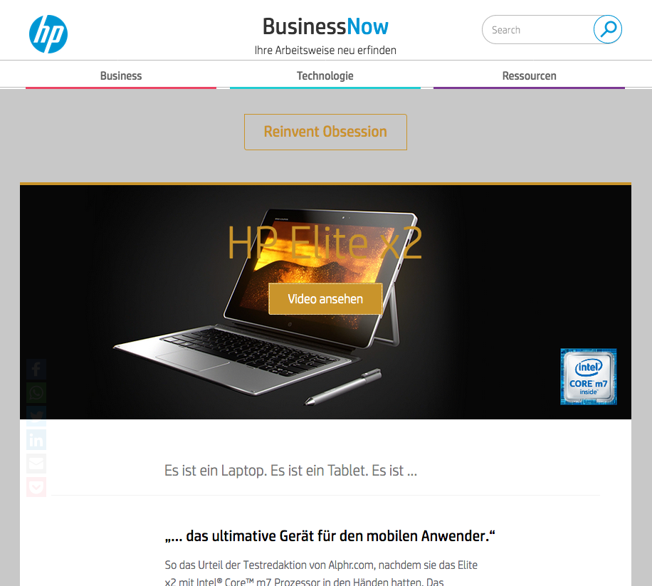 Landingpage von HP